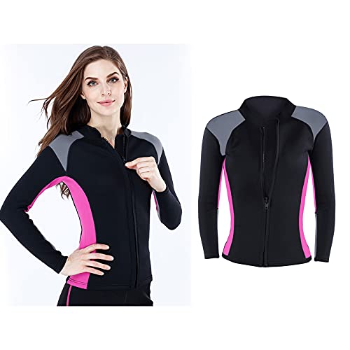 chiwanji Mujeres Zip UV Rash Vest Camisas de Manga Larga Trajes de Neopreno Elásticos Tops Chaqueta de Neopreno de 2 Mm Traje de Buceo Top para Mujeres Damas M - Rosa, S