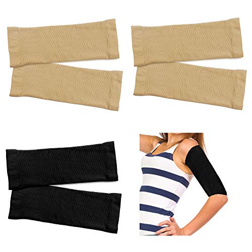 Chudian 3 Pares Mangas del Brazo Cubierta para Brazo Aptitud Deportivo para Mujeres Chicas Pérdida de Peso (2 Pares Beige+ 1 par Negro)