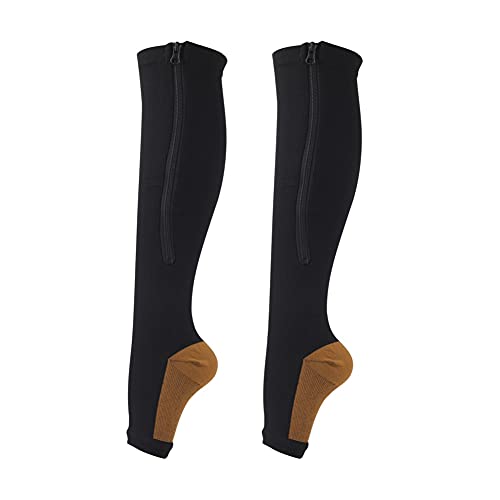 ChYoung 1 par de Calcetines de compresión Unisex, cómodas y Transpirables Medias Altas con Cremallera elástica para Correr, Baloncesto, Deportes, fútbol y Viajes en avión