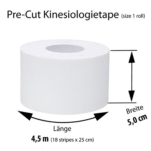 Cinta de Kinesiología precortada ZiATEC Pre-Cut Kinesiology Tape | Cinta de quinesiología, piel sensible, ideal para principiantes, cinta deportiva, tamaño:4.5m (18 x 25cm), color:1 x azul