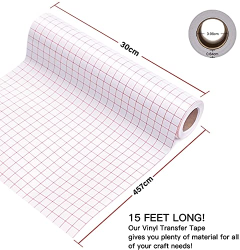 Cinta de Papel de Transferencia de Vinilo - 30,5 x 457 cm de Lámina de Transferencia para Vinilo con Rejilla para Cricut Silhouette Cameo Vinilo Autoadhesivo para Calcomanías, Letreros