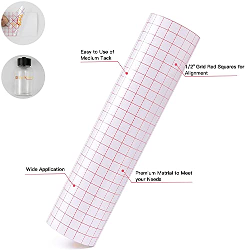 Cinta de Papel de Transferencia de Vinilo - 30,5 x 457 cm de Lámina de Transferencia para Vinilo con Rejilla para Cricut Silhouette Cameo Vinilo Autoadhesivo para Calcomanías, Letreros