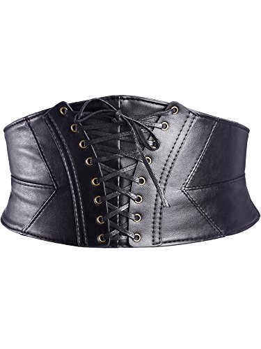 Cinturón Ancho Elástico Corsé Atado Cintura Corset con Botones de Presión, Negro