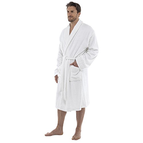 CityComfort Bata de baño para hombres Bata de algodón 100% Terry Albornoz Albornoz Baño ideal para gimnasio Ducha Spa Hotel Bata Tamaño de vacaciones M / L, L / XL, 2XL, 3XL y 4XL (XXL, Blanco)