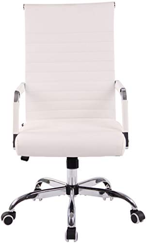 CLP Silla De Oficina Amadora En Cuero PU o Tela I Silla Ejecutiva con Ruedas I Silla De Escritorio Giratoria, Color:Blanco, Material de Base:Cuero Sintetico