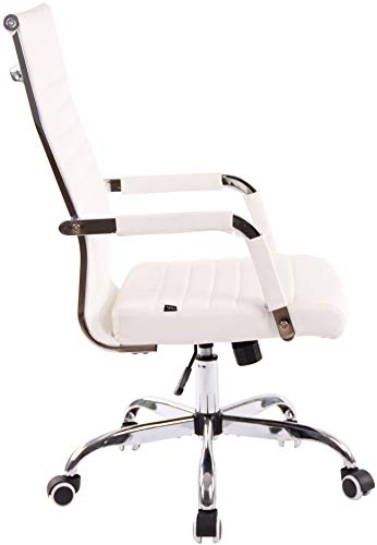 CLP Silla De Oficina Amadora En Cuero PU o Tela I Silla Ejecutiva con Ruedas I Silla De Escritorio Giratoria, Color:Blanco, Material de Base:Cuero Sintetico