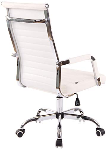 CLP Silla De Oficina Amadora En Cuero PU o Tela I Silla Ejecutiva con Ruedas I Silla De Escritorio Giratoria, Color:Blanco, Material de Base:Cuero Sintetico