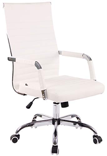 CLP Silla De Oficina Amadora En Cuero PU o Tela I Silla Ejecutiva con Ruedas I Silla De Escritorio Giratoria, Color:Blanco, Material de Base:Cuero Sintetico