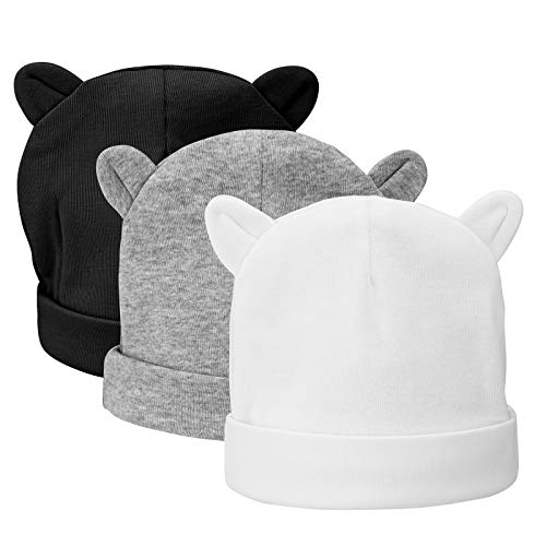 CNNIK 3 Piezas Bebé Beanie Sombrero Recién Nacidos Niño Pequeño Sombrero para 0-3 Meses Bebés Niños Niñas Gorros Otoño Otoño Invierno (Color Oscuro)