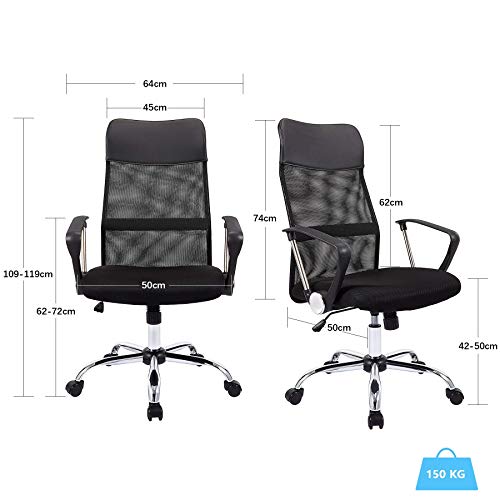 CO-Z Silla de Oficina con Respaldo Alto y Altura Ajustable Silla Giratoria con Ruedas para Adultos Silla Ergonómica de Malla Transpirable Capacidad 150 kg