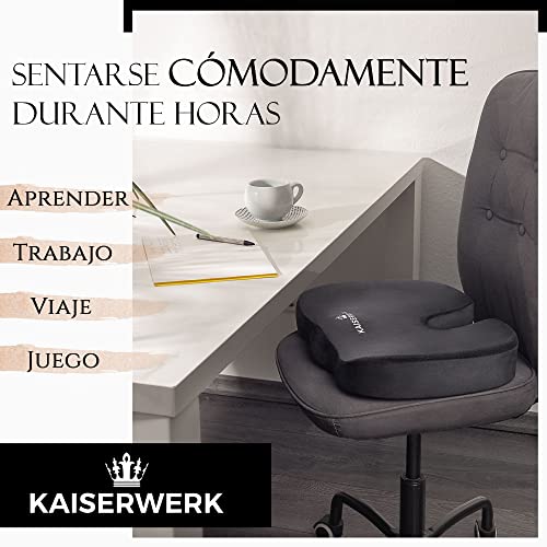 Cojín de asiento Kaiserwerk -suave hasta 90 kg- Cojín de coxis ergonómico de espuma viscoelástica, que alivia la presión y proporciona la más agradable sensación de estar sentado