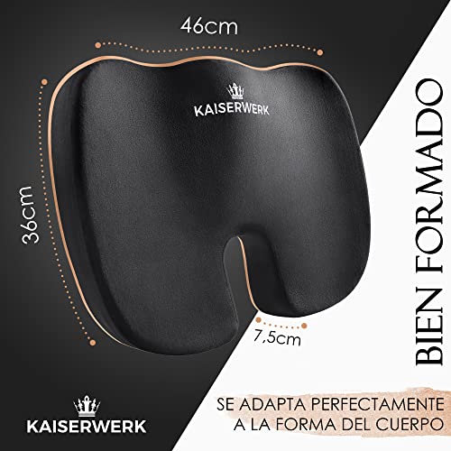 Cojín de asiento Kaiserwerk -suave hasta 90 kg- Cojín de coxis ergonómico de espuma viscoelástica, que alivia la presión y proporciona la más agradable sensación de estar sentado