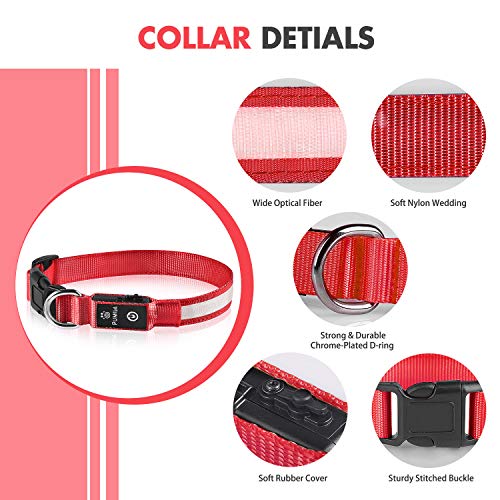 Collar Luminoso Perro Recargable 7 Colores Intercambiables Collar Luminoso LED Perro Impermeable Ajustable SúPer Brillante para Perros Grandes Medianos PequeñOs - Rojo L