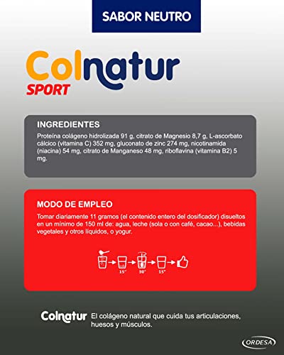 Colnatur Sport – Colágeno Natural Puro para Cuidar las Articulaciones y Músculos de la Actividad Física, Sabor Neutro, 330 gr