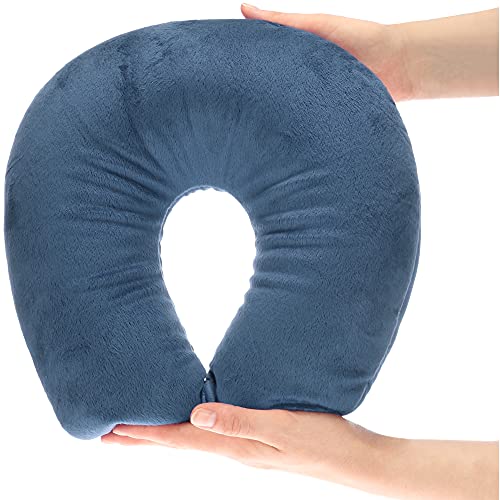 com-four® Almohada para el Cuello - Ardillas de Cuello Viajar - Cómodo cojín de Viaje para Tren, avión, Coche, autobús, Barco (Azul)