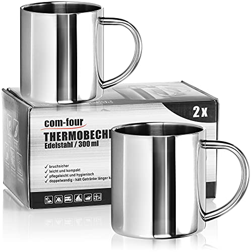 com-four® Taza de café de acero inoxidable - Taza de café - Taza termo-bebedora hecha de acero inoxidable - Taza con aislamiento de doble pared - SIN BPA (300ml)