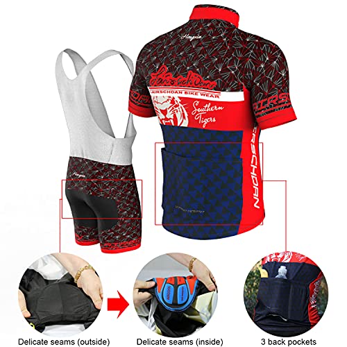 COMEIN Maillot Ciclismo Hombre, Ropa Ciclismo Hombre, Ropa Culote Conjunto Traje Culotte Deportivo con 9D Almohadilla De Gel para Bicicleta MTB Ciclista Bici (Rojo Azul, XXL)