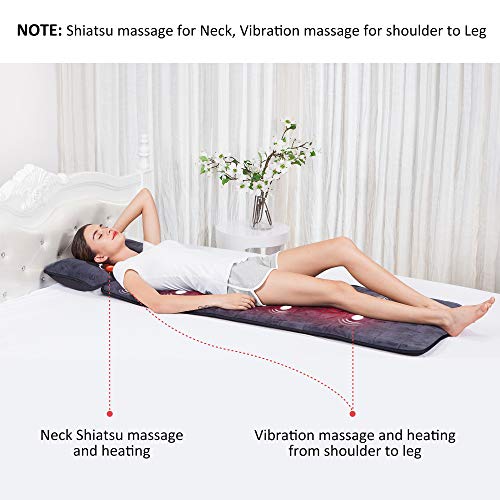 Comfier Colchoneta de Masaje Cuerpo Completo con calefacción, Masajeador de Espalda con Almohada de Masaje Shiatsu Desmontable para el Cuello, 10 Motores vibradores, 4 Almohadillas térmicas