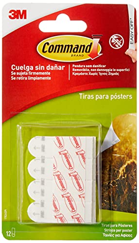 Command 17024 - Pack de 12 tiras pequeñas para posters, color blanco