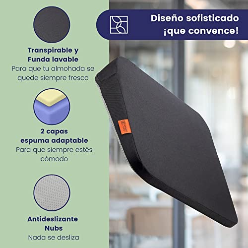 Cómodo cojin Asiento Coche - Cojin cuña ergonómico - Firme, de Forma Muy Estable - Cojín de Asiento de Coche Moderno de Espuma, cojin Silla Oficina - Cojines para sillas Premium de DYNMC YOU, Negro