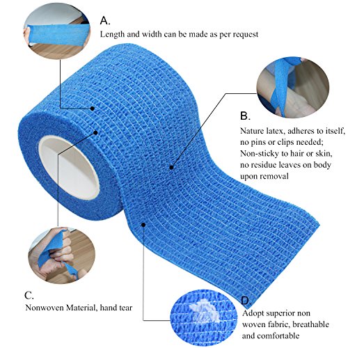 COMOmed Vendajes cohesivos Vet Wrap Vendaje elástico Marrón 2,5 cm x 4,5 m, 12 rollos de tobillo no tejido certificado por la FDA