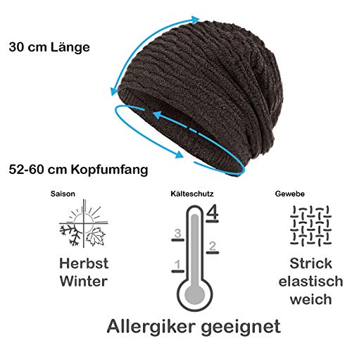 Compagno Beanie Gorro de invierno de punto panal deportivo y elegante con interior de forro polar, Color:Gris Marrón moteado