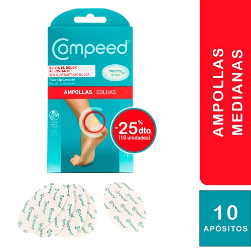 Compeed Ampollas Medianas, 2 Apósitos Hidrocoloides - Pack De 5 (total Apósitos), Cuidado De Pies, Alivio Del Dolor, Dimensiones: 4,2 Cm X 6,8 Cm 200 G, Turquesa, 10 Unidad