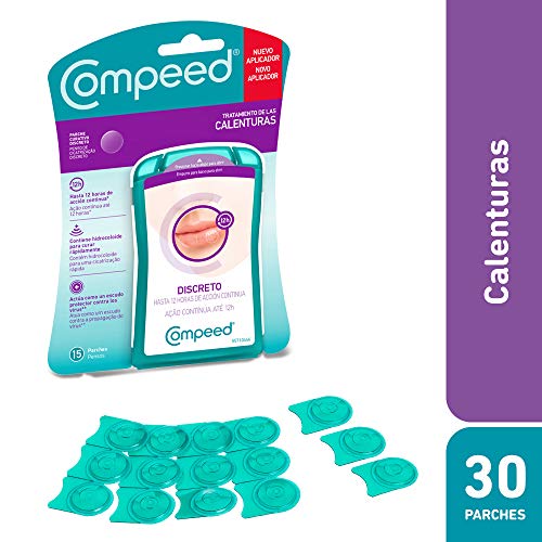 COMPEED Calenturas, 15 Parches - Pack de 2 (total 30), Tratamiento para calenturas labiales, Cura rápidamente, Tamaño de los parches 1,5 x 1,5 centímetros