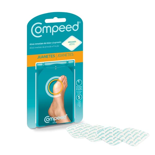 COMPEED Juanetes - 5 Apósitos Hidrocoloides - Tratamiento de pies para la eliminación natural de juanetes, Tamaño del apósito 4,7 x 6,8 centímetros