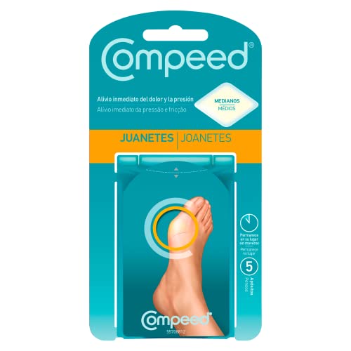 COMPEED Juanetes - 5 Apósitos Hidrocoloides - Tratamiento de pies para la eliminación natural de juanetes, Tamaño del apósito 4,7 x 6,8 centímetros