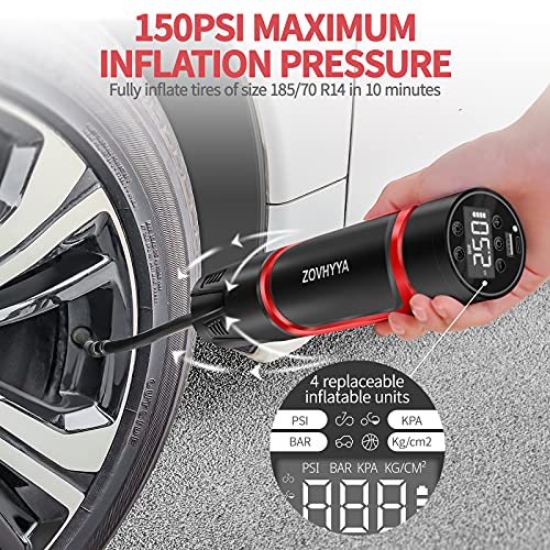 Compresor de Aire Portátil 150PSI Mini Bomba de Aire 4500Mah Mini Inflador Eléctrico Usb C Recargable con Pantalla Digital Luz LED PSI BAR KPA KG/CM2 para Coche Motocleta Neumático Anillo de Natación