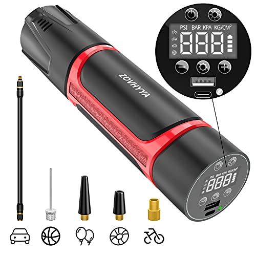 Compresor de Aire Portátil 150PSI Mini Bomba de Aire 4500Mah Mini Inflador Eléctrico Usb C Recargable con Pantalla Digital Luz LED PSI BAR KPA KG/CM2 para Coche Motocleta Neumático Anillo de Natación