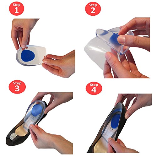 Copas de talón Inserciones para fascitis plantar - Cojines de gel de silicona para talón para aliviar el dolor y el espolón del talón- 2 pares