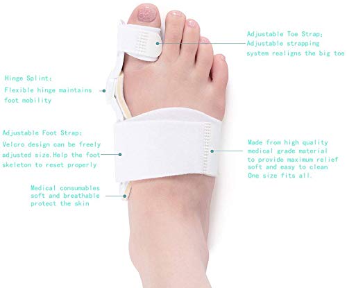 Corrector de juanetes (Hallux Valgus), 2 unidades, almohadilla de férula ortopédica, separador de dedos, ajustable, para hombres y mujeres