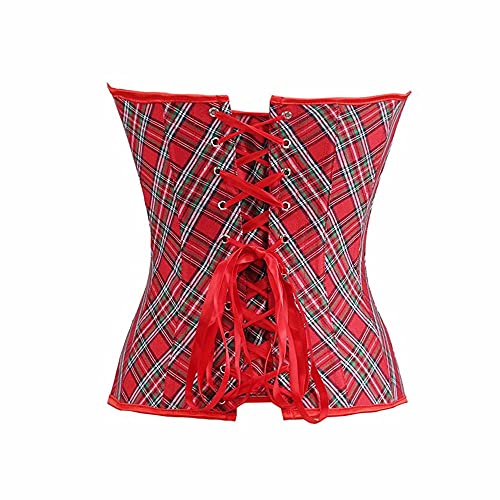 Corset Corsé Mujer Moda A Cuadros Rojo Halterneck Sexy Overbust Corset Mujeres Palace Corset Top S-6Xl-Red_S