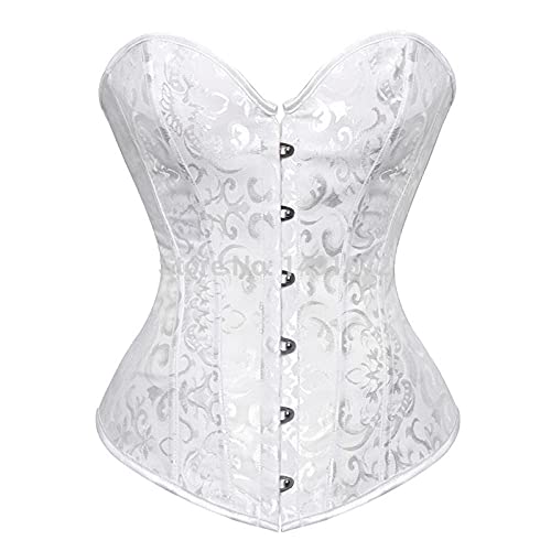 Corset Corsé Mujer Retro Jacquard Floral Overbust Corset Mujeres Lencería Sexy Cintura Shaping Bustier Top-Black_S