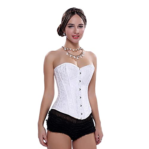 Corset Corsé Mujer Retro Jacquard Floral Overbust Corset Mujeres Lencería Sexy Cintura Shaping Bustier Top-Black_S