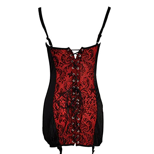 Corset Corsé Mujer S-6Xl Vestido De Corsé Sexy con Sobrebusto Rojo Vestido De Mujer Sexy con Cordones En La Parte Superior Corsé Ajustado Mini Vestido-Red_L