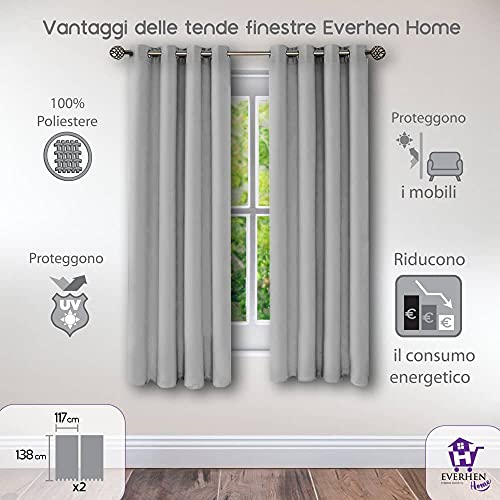 Cortinas térmicas Opacas Modernas - Aislantes de frío y Calor Ideal para habitación, Oficina y salón. Dos Unidades de 117 x 138 centímetros (Ancho x Largo) Cada uno. Gris Blanco. EVERHEN HOME