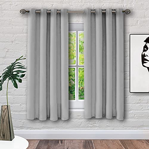 Cortinas térmicas Opacas Modernas - Aislantes de frío y Calor Ideal para habitación, Oficina y salón. Dos Unidades de 117 x 138 centímetros (Ancho x Largo) Cada uno. Gris Blanco. EVERHEN HOME