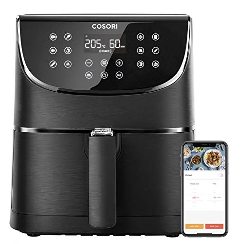 COSORI Smart - Freidora de aire caliente con WiFi (5,5 L, XXL, con control por aplicación, pantalla táctil LED, 11 programas, precalentamiento y mantenimiento en caliente, modo batido