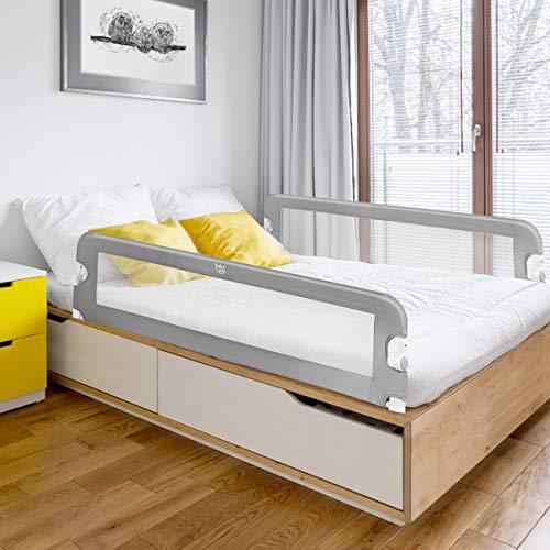 COSTWAY Riel de Cama Plegable Barandilla para la Cama Protección para Bebé Barrera de Cama para Cama Individual/Cama Matrimonial (150x42cm, Gris)