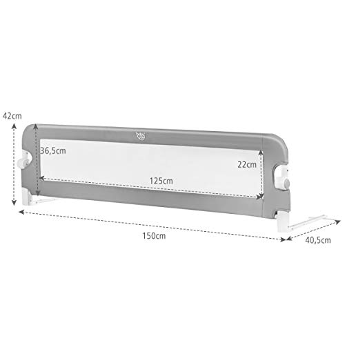 COSTWAY Riel de Cama Plegable Barandilla para la Cama Protección para Bebé Barrera de Cama para Cama Individual/Cama Matrimonial (150x42cm, Gris)