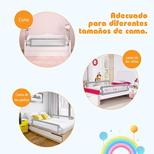 COSTWAY Riel de Cama Plegable Barandilla para la Cama Protección para Bebé Barrera de Cama para Cama Individual/Cama Matrimonial (150x42cm, Gris)