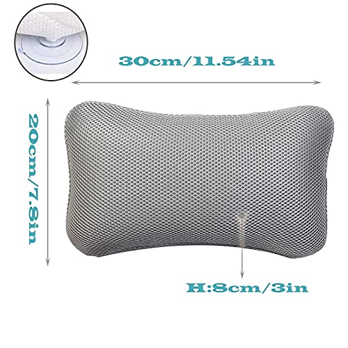 crazy bean Almohada para Bañera Hidroterapia de Baño Almohada de SPA con 2 Potentes Ganchos Cojín de Bañera Espalda Cuello Cojín de Baño Antideslizante (30 * 20 cm, Gris)