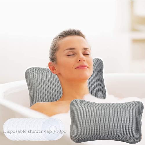 crazy bean Almohada para Bañera Hidroterapia de Baño Almohada de SPA con 2 Potentes Ganchos Cojín de Bañera Espalda Cuello Cojín de Baño Antideslizante (30 * 20 cm, Gris)