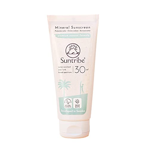 Crema Solar Mineral Cuerpo & Cara Suntribe - FPS 30 - Biodegradable - Òxido de Zinc (Filtro UV Mineral) - Resistente al agua - 8 Ingredientes - Tinte ligero (100 ml)