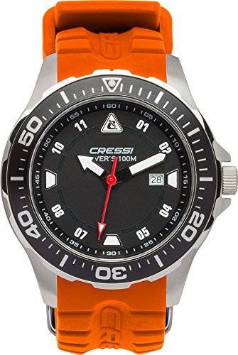 Cressi Manta Reloj  Submarino, Unisex Adulto, Plata/Negro/Naranja, Talla única