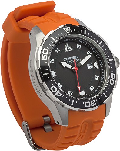 Cressi Manta Reloj  Submarino, Unisex Adulto, Plata/Negro/Naranja, Talla única