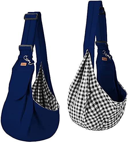 CUBY Portabebés para perros, mascotas, gatos, correa de hombro acolchada de algodón con bolsillo con cremallera, correa de hombro ajustable, bolsa de viaje (azul)